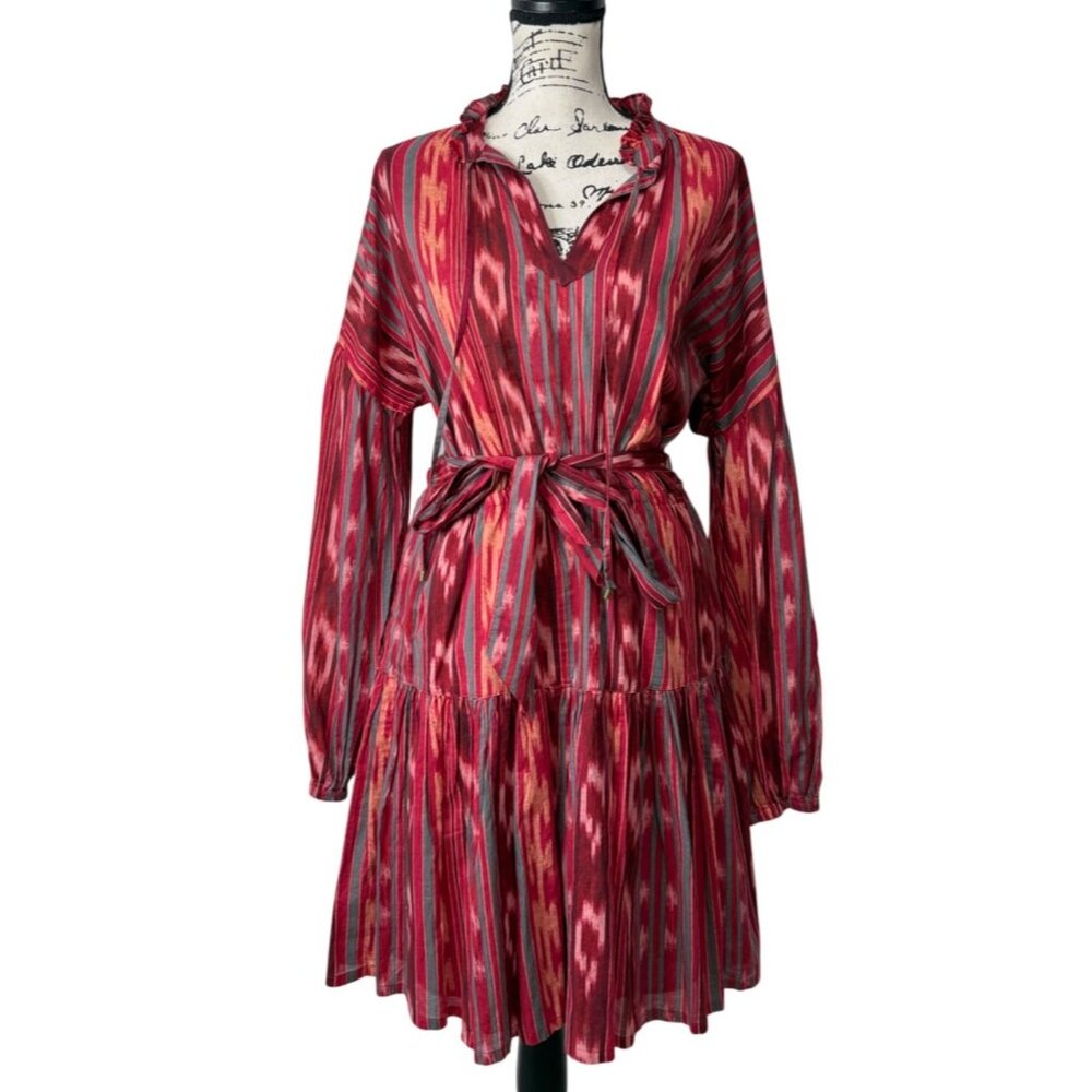Lauren Ralph Lauren Black Label Dress Geo-Stripe Belted Cotton Voile Dress Sz 12 - Picture 2 of 9